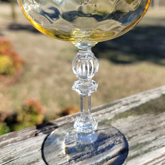 FOSTORIA 6008 Topaz Yellow Dimple Optic 5 3/8" Champagne Tall Sherbet Stem Glass - Picture 4 of 4